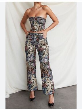 House Of CB Mistress Rocks Spectrum Floral Brocade Wide Leg Trousers L